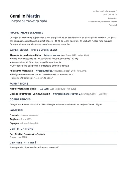 Aperçu du modèle de CV Arlequin (CV ATS Friendly)