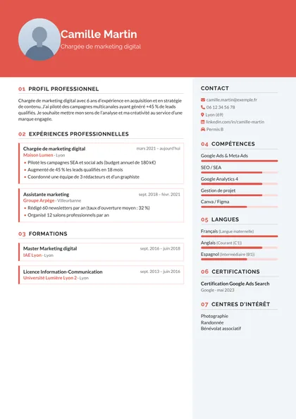 Aperçu du modèle de CV Atlas (CV Modernes)
