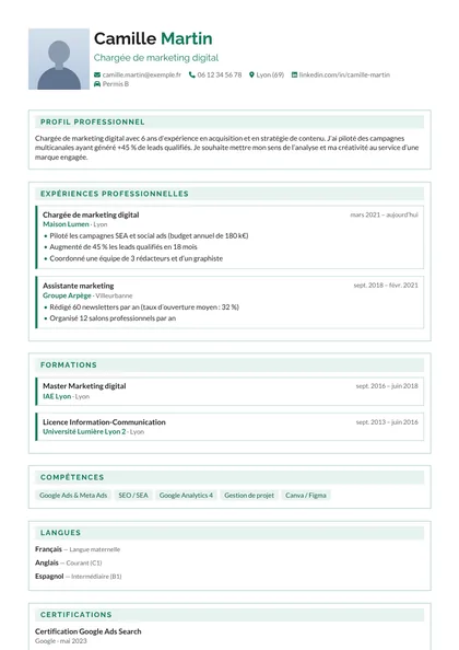 Aperçu du modèle de CV Campus (CV Débutants)