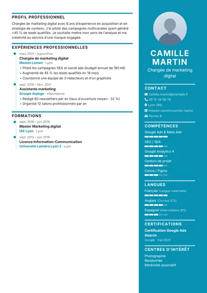 Aperçu du modèle de CV Clarté (CV Créatifs)