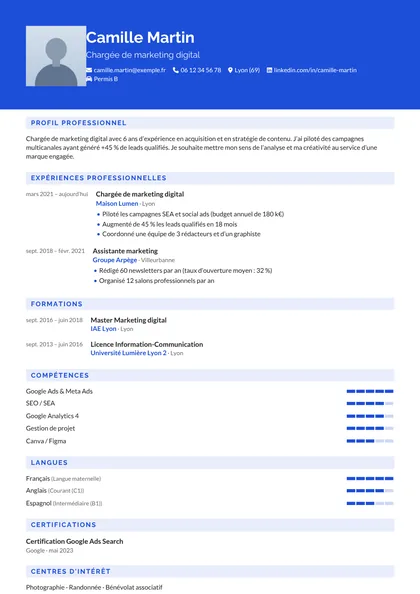 Aperçu du modèle de CV Code