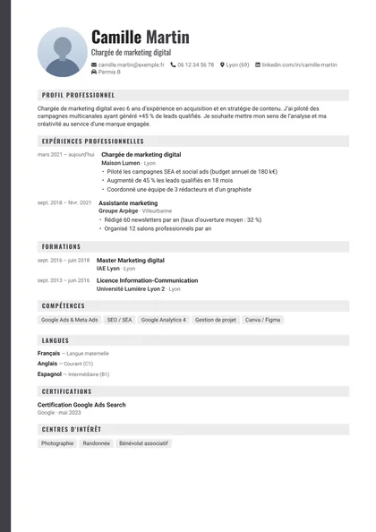 Aperçu du modèle de CV Gouvernance (CV Technologiques)