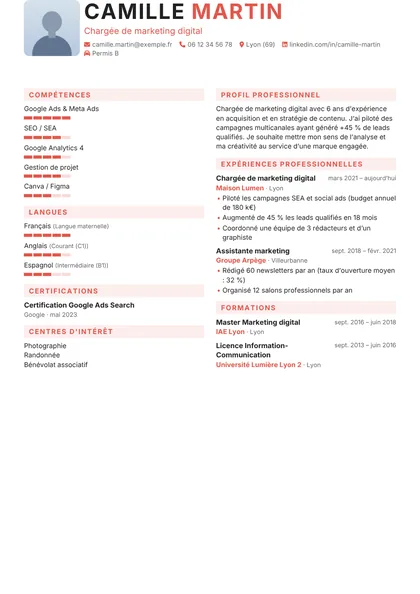Aperçu du modèle de CV Kernel (CV Commerciaux)