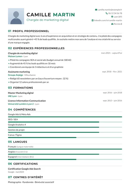 Aperçu du modèle de CV Leadership (CV Technologiques)