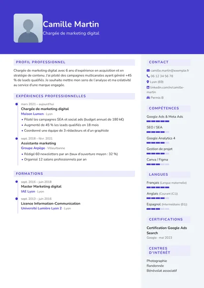 Aperçu du modèle de CV Lecture