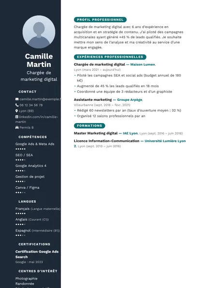 Aperçu du modèle de CV Licence (CV Débutants)