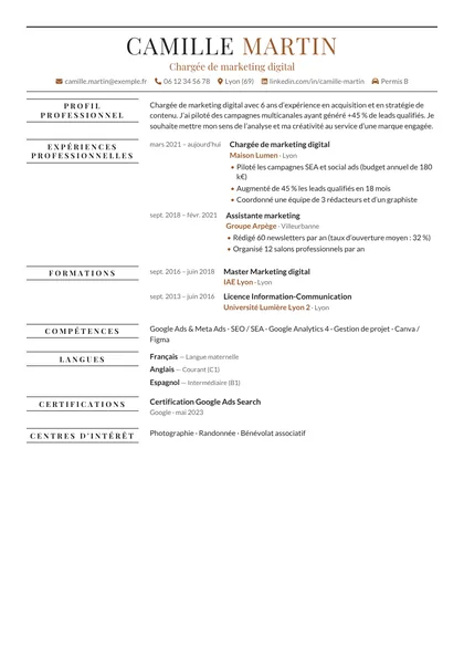 Aperçu du modèle de CV Montmartre (CV Élégants)