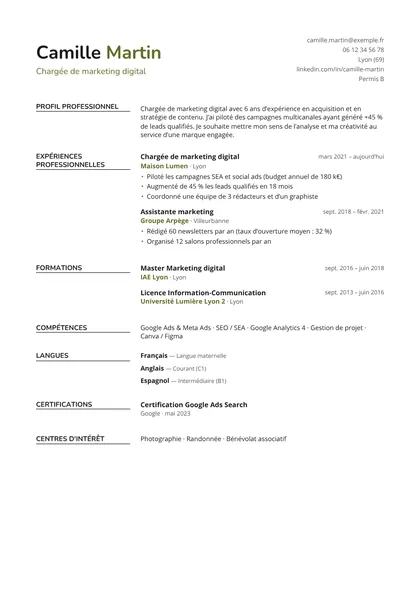 Aperçu du modèle de CV Orchidée