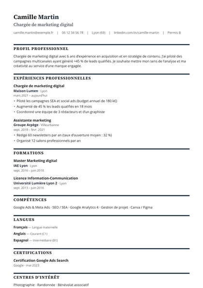 Aperçu du modèle de CV Pigment (CV ATS Friendly)