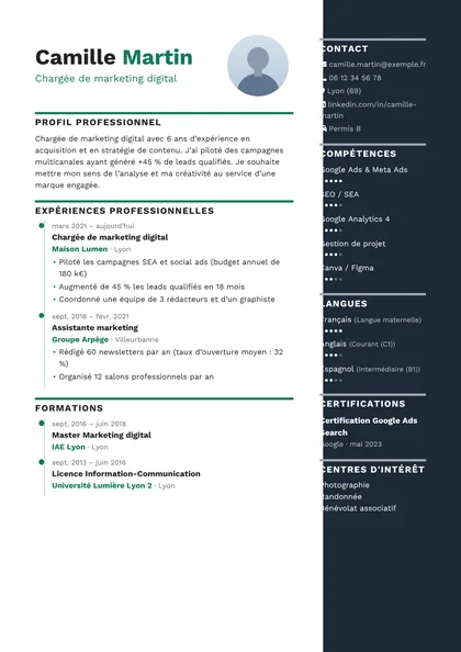 Aperçu du modèle de CV Pixel (CV Commerciaux)