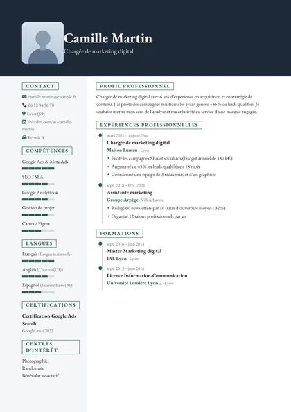 Aperçu du modèle de CV Rivoli (CV Élégants)