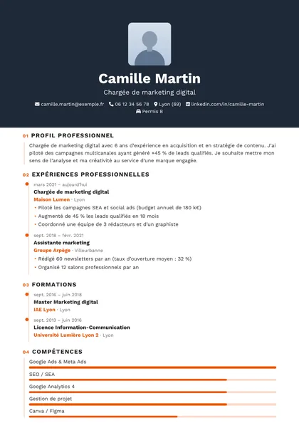 Aperçu du modèle de CV Silence (CV Créatifs)