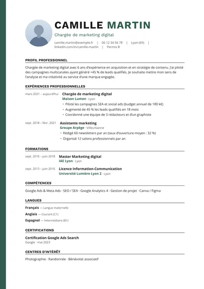 Aperçu du modèle de CV Soie (CV Minimalistes)