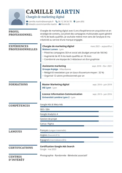 Aperçu du modèle de CV Stage