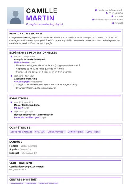 Aperçu du modèle de CV Stratège (CV Technologiques)