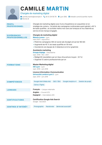 Aperçu du modèle de CV Tremplin (CV Débutants)
