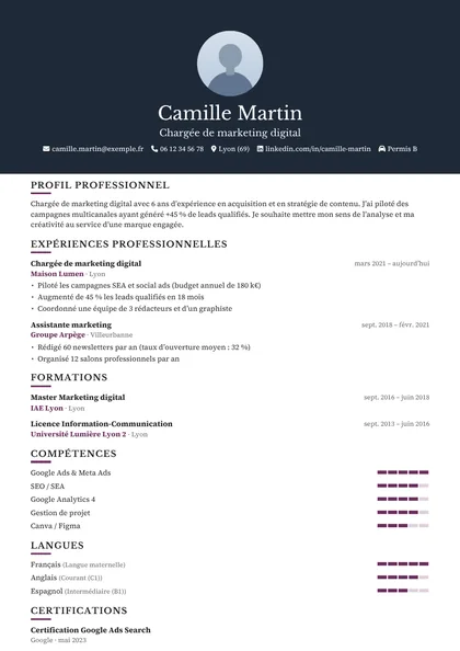 Aperçu du modèle de CV Trianon (CV Élégants)